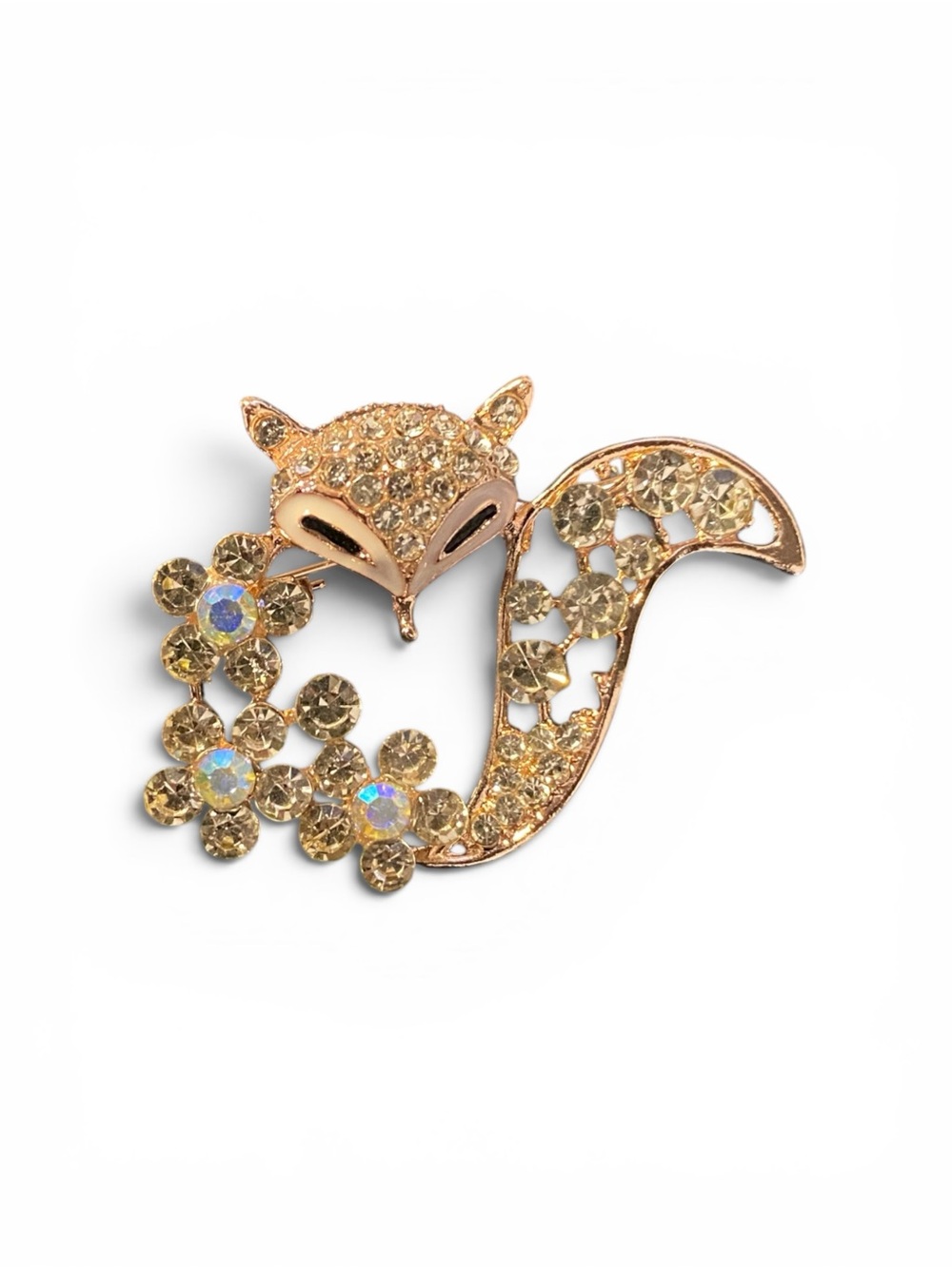 Gold Crystal Fox Brooch - Elegant Women's Jewelry
